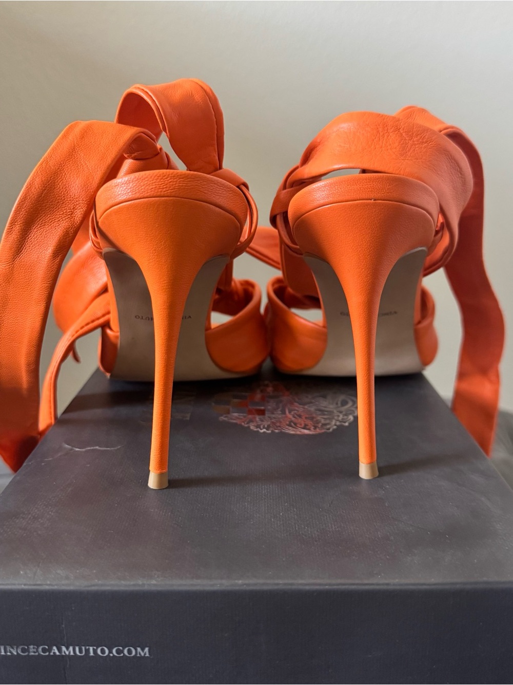 Vince Camuto Orange Semona Heels with Wraparound Ankle Straps - Picture 5 of 7